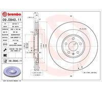 Disco de freno BREMBO 09.D940.11 trasero, ventilado , altamente carbonizado, 1 Pieza