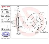 2x Disco de freno ventilación interna 09.E836.11 BREMBO para MAZDA 3 Hatchback