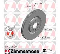 2x Disco de freno ventilación interna 100.1240.20 ZIMMERMANN para SEAT VW AUDI