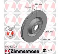 2x Disco de freno ventilación interna 100.3305.20 ZIMMERMANN para AUDI VW