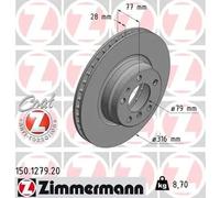 2x Disco de freno ventilación interna 150.1279.20 ZIMMERMANN para BMW 7