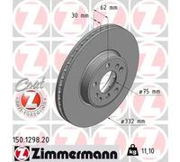 2x Disco de freno ventilación interna 150.1298.20 ZIMMERMANN para BMW X5 X3