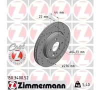 2x Disco de freno ventilación interna 150.3400.52 ZIMMERMANN para MINI MINI