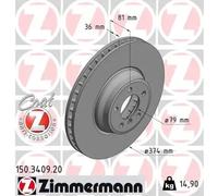 2x Disco de freno ventilación interna 150.3409.20 ZIMMERMANN para BMW 7