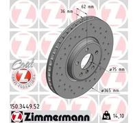2x Disco de freno ventilación interna 150.3449.52 ZIMMERMANN para BMW X5 X6