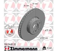 2x Disco de freno ventilación interna 150.3481.32 ZIMMERMANN para BMW 5 6
