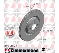 2x Disco de freno ventilación interna 150.3488.20 ZIMMERMANN para MINI MINI