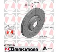 2x Disco de freno ventilación interna 250.1398.52 ZIMMERMANN para FORD S-MAX