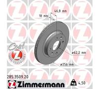 2x Disco de freno ventilación interna 285.3509.20 ZIMMERMANN para HYUNDAI i20 I