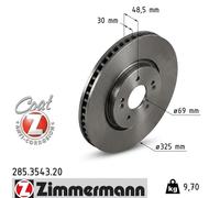 2x Disco de freno ventilación interna 285.3543.20 ZIMMERMANN para HYUNDAI KIA