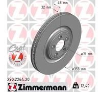 2x Disco de freno ventilación interna 290.2264.20 ZIMMERMANN para JAGUAR XF I XJ