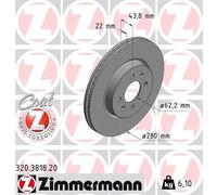 ZIMMERMANN 2X Disco De Freno Delante Ø280 Ventilado Para KIA Stonic YB 1.0 T-GDi