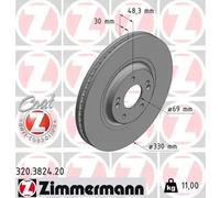 2x Disco de freno ventilación interna 320.3824.20 ZIMMERMANN para KIA OPTIMA