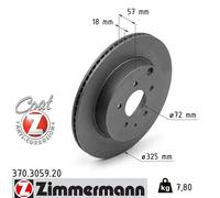 ZIMMERMANN 2X Disco De Freno Trasero Ø325 Mm Ventilado Para Mazda CX-7 ER 2.2