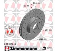 2x Disco de freno ventilación interna 400.3664.52 ZIMMERMANN para MERCEDES-BENZ