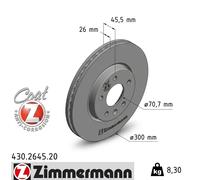 2x Disco de freno ventilación interna 430.2645.20 ZIMMERMANN para OPEL