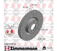2x Disco de freno ventilación interna 450.5212.52 ZIMMERMANN para LAND ROVER