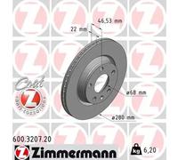 2x Disco de freno ventilación interna 600.3207.20 ZIMMERMANN para AUDI VW SEAT