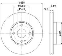 HELLA PAGID 8DD 355 131-821 Disco de freno 56009PRO revestido 258mm 22mm Ventilación interna por ej. MAZDA