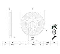 2x Disco de freno ventilado 0 986 479 652 BOSCH para MERCEDES-BENZ SLK CLASE C