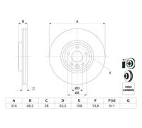 2x Disco de freno ventilado 0 986 479 E62 BOSCH para JAGUAR XE