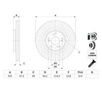 Bosch Disco de freno 0 986 479 F12 delantero, ventilado, alto contenido en carbono, 1 pieza