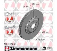 2x Disco de freno ventilado 100.3374.75 ZIMMERMANN para AUDI VW