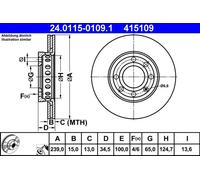 2x Disco de freno ventilado 24.0115-0109.1 ATE para VW AUDI