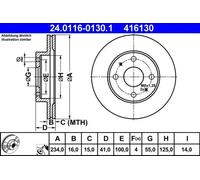2x Disco de freno ventilado 24.0116-0130.1 ATE para DAIHATSU SUBARU