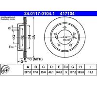 2x Disco de freno ventilado 24.0117-0104.1 ATE para SUZUKI VITARA