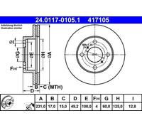 2x Disco de freno ventilado 24.0117-0105.1 ATE para SUZUKI WAGON R+ Hatchback