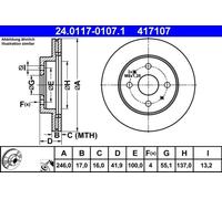 2x Disco de freno ventilado 24.0117-0107.1 ATE para DAIHATSU SUBARU
