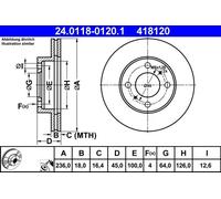 2x Disco de freno ventilado 24.0118-0120.1 ATE para MITSUBISHI PROTON