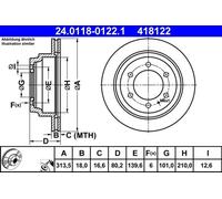 2x Disco de freno ventilado 24.0118-0122.1 ATE para OPEL ISUZU