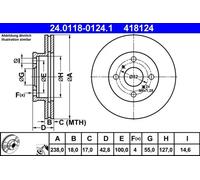 2x Disco de freno ventilado 24.0118-0124.1 ATE para TOYOTA STARLET