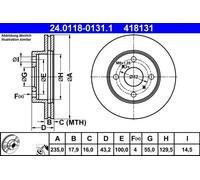 2x Disco de freno ventilado 24.0118-0131.1 ATE para TOYOTA YARIS