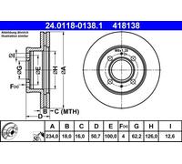 2x Disco de freno ventilado 24.0118-0138.1 ATE para HYUNDAI ATOS