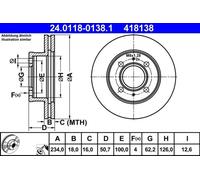 2x Disco de freno ventilado 24.0118-0138.1 ATE para HYUNDAI ATOS