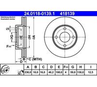 2x Disco de freno ventilado 24.0118-0139.1 ATE para NISSAN MICRA II