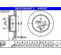ATE Disco de freno 24.0118-0147.1 trasero ventilado 1 pieza