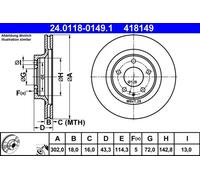 2x Disco de freno ventilado 24.0118-0149.1 ATE para MAZDA RX-8