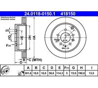 2x Disco de freno ventilado 24.0118-0150.1 ATE para MAZDA CX-7
