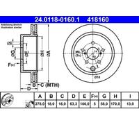 Disco de freno ATE 24.0118-0160.1 trasero, ventilado , 1 Pieza
