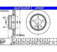Disco de freno ATE 24.0119-0107.1 trasero, ventilado , altamente carbonizado, 1 Pieza