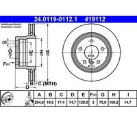 2x Disco de freno ventilado 24.0119-0112.1 ATE para BMW Z4 Roadster Z4 Coupé