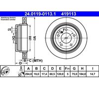 2x Disco de freno ventilado 24.0119-0113.1 ATE para BMW 3 3 Touring