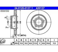 Disco de freno ATE 24.0120-0137.1 trasero, ventilado , 1 Pieza