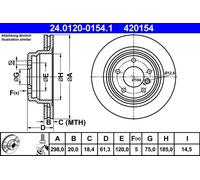 ATE Disco de freno 24.0120-0154.1 trasero ventilado altamente carbonizado 1 pieza