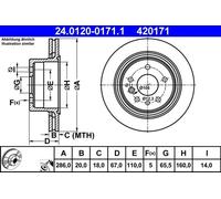 2x Disco de freno ventilado 24.0120-0171.1 ATE para OPEL OMEGA B