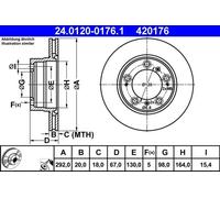 2x Disco de freno ventilado 24.0120-0176.1 ATE para PORSCHE BOXSTER